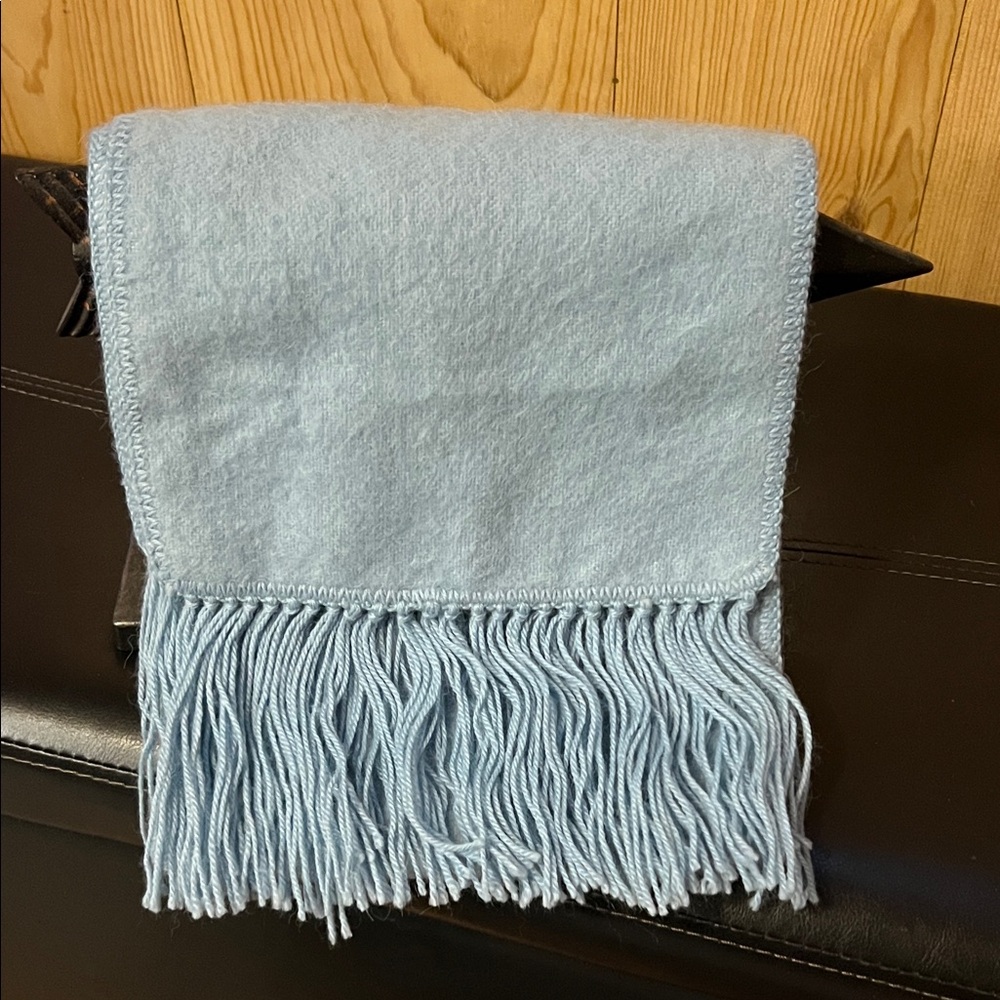NWOT Simply Natural Alpaca and Wool Light Blue Fringed Scarf